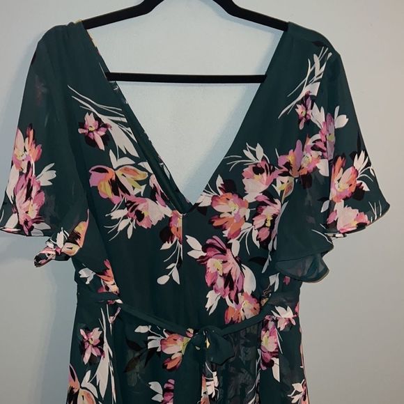 Torrid 2X Hunter green floral New faux wrap dress midi length - Picture 7 of 16